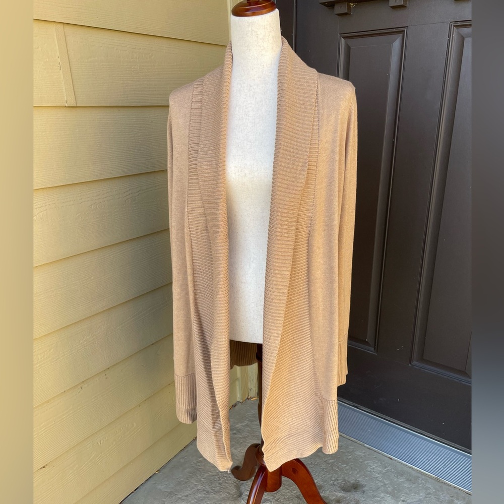 Metric tan knit open duster cardigan